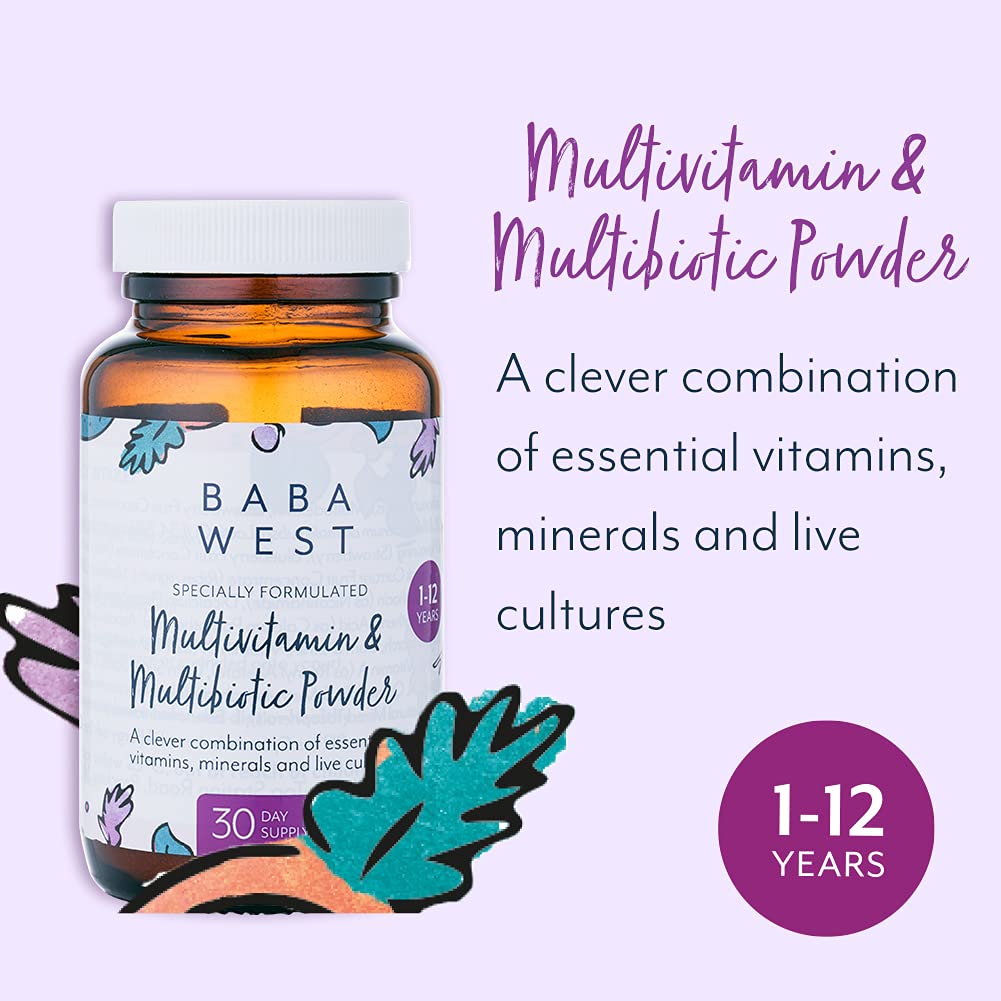 BABA WEST Baba West | Children's Multivitamin & Multibiotic Powder | with Live Cultures, Essential Vitamins & Minerals | Kids 1 to 12 Years