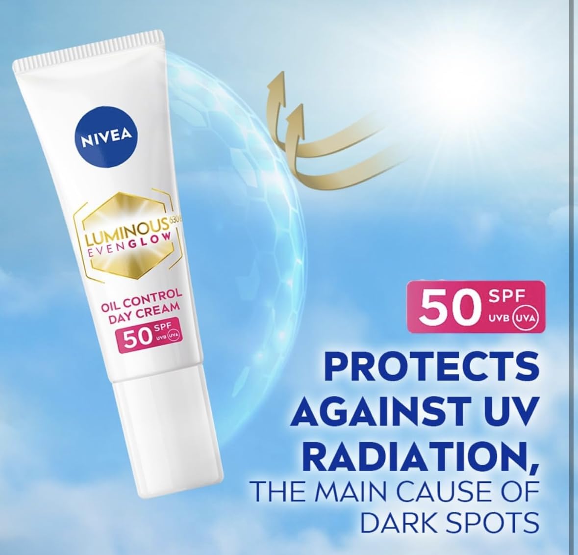 NIVEA Luminous 630 Even Glow Day Cream, Oil Control, SPF50, 10ml