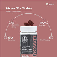 Vegan Brain Supplement Mushrooms Gummies by Known Nutrition | Brain Support with Cordyceps and Lion’s Mane | Delicious Natural Blood Orange Flavour | 60 Two-a-Day Vegan Gummies (One Month’s Supply)
