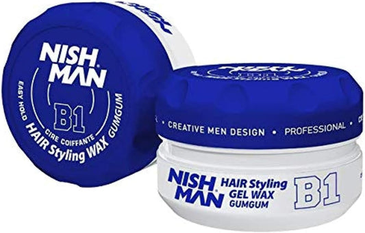 Nishman Hair Styling Wax for Men, B1 GumGum, Gummy Wax 150 ml | Edge Control | Ultra High Strong Hold | Hair Clay Aqua Wax (1 Pack)
