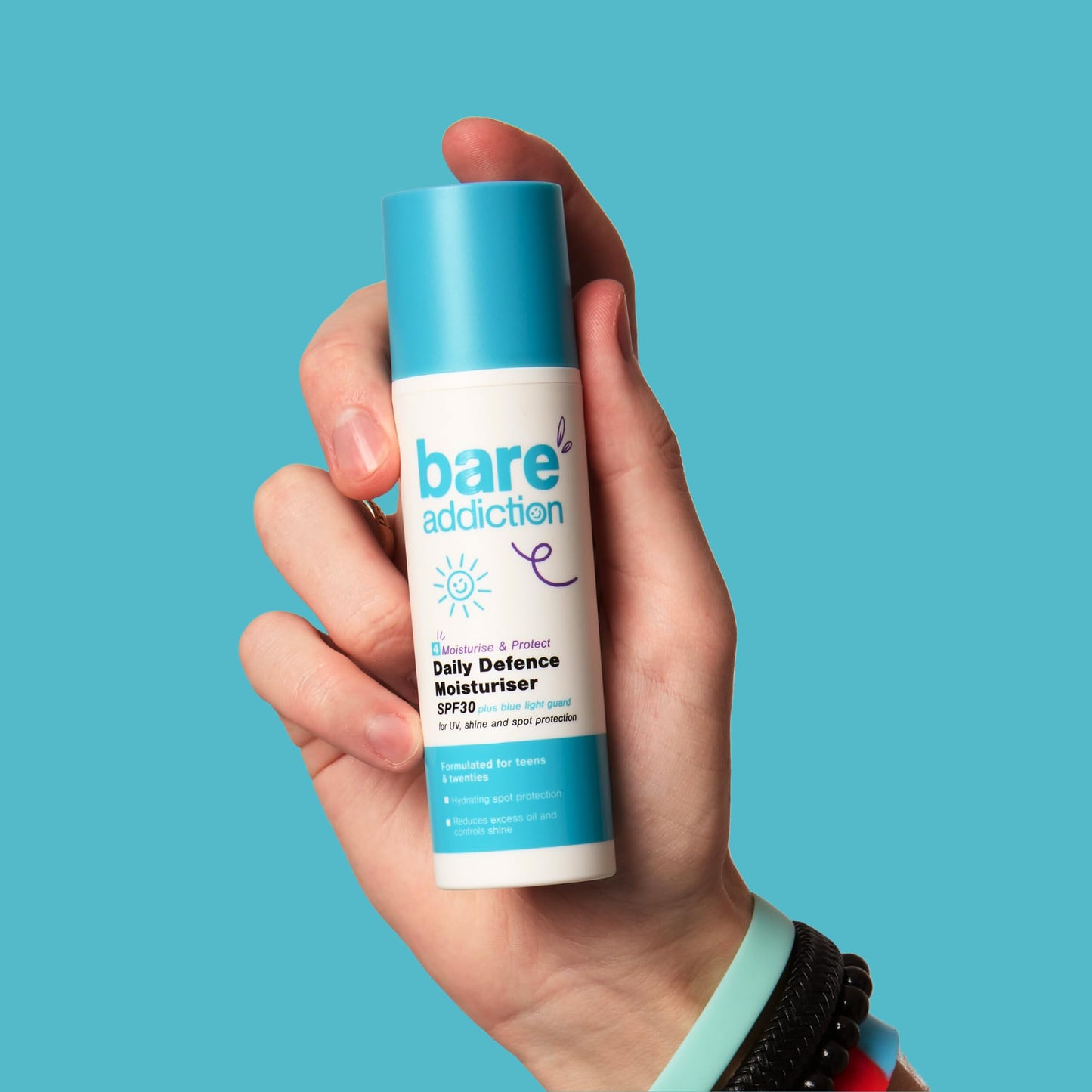 Bare Addiction 50ml Daily Defence Skincare Moisturiser for Spot Protection: Reduces Excess Oils and Controls Shine: SPF30 Sun Protection