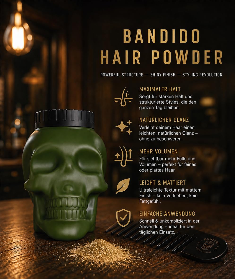 Bandido BANDIDO Shiny Hair Styling Powder 20g | Ultra Hold | Shiny Look | Hair Styling Powder Men & Women | Volumising Hair Texture Powder Wax