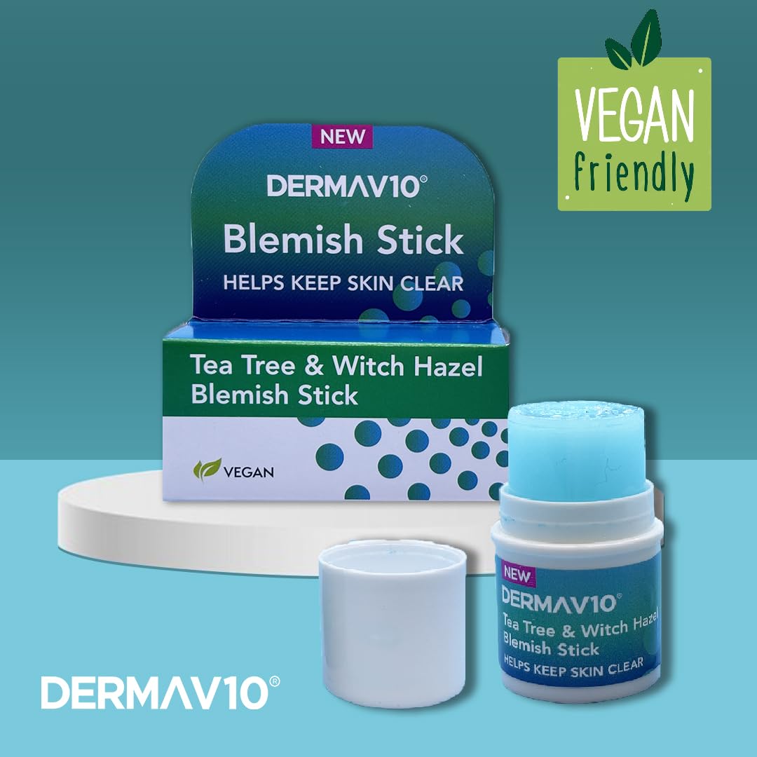 Healthpoint Derma V10 Blemish Stick, Tea Tree And Witch Hazel, For Clearer Skin, Calming And Soothing, Minimises Spots, Pimples And Blemishes, Reduces Redness, For Acne, Everyday Use, Vegan Friendly