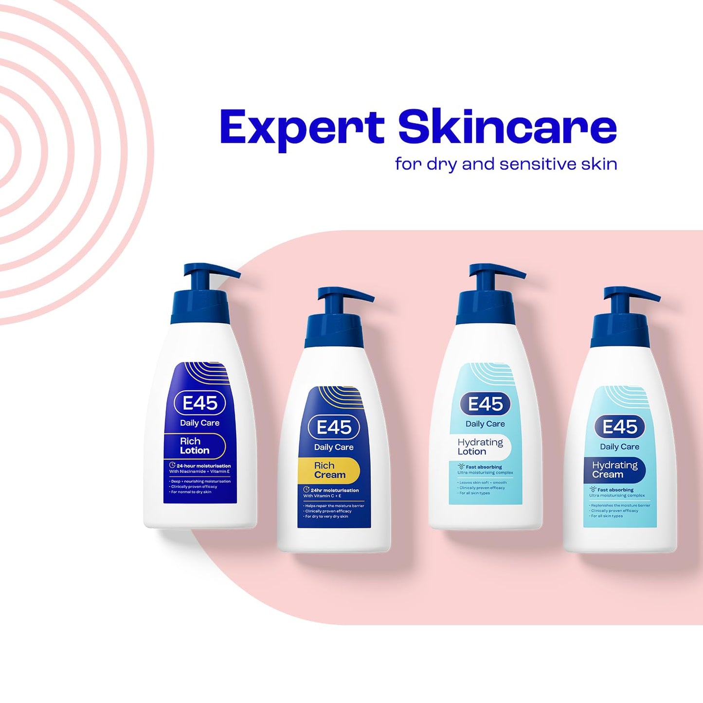 E45 Rich Skin Lotion 400 ml – E45 Moisturising Lotion with Evening Primrose Oil – Lightweight Body Lotion for Dry and Sensitive Skin – Long-Lasting Moisturisation for Soft and Supple Skin