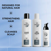 Nioxin 3-Part System, System 2 Natural Hair with Progressed Thinning, Hair Thickening Treatment, Scalp Therapy, Trial Kit
