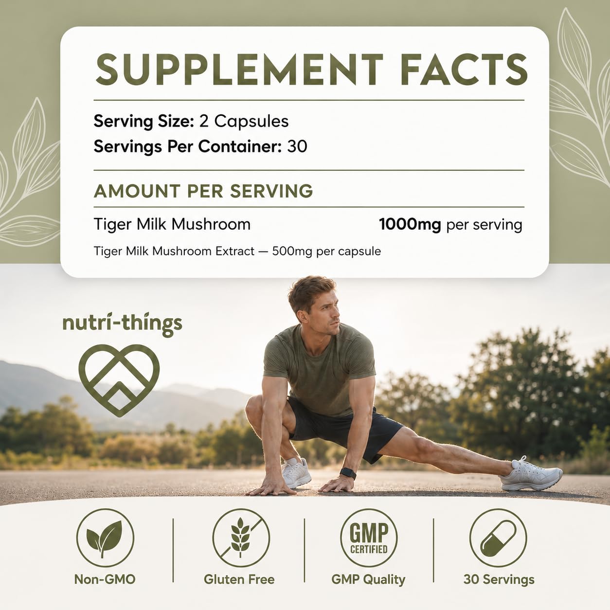 Nutri-things Tiger Milk Mushroom Capsules 1000mg - High Strength | 60 Capsules | Natural Adaptogen for Immunity & Respiratory Health | Supports Daily Wellness & Vitality | 1 Month Supply, 2 a Day
