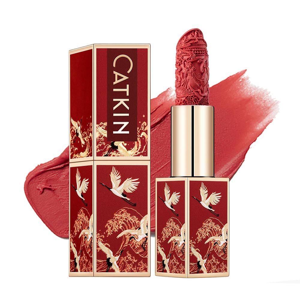 CATKIN Long Lasting Matte Lipstick, High Impact Red Lipstick with Moisturizing Formula, enriched with Avocado Oil and Vitamin E, 3.2g