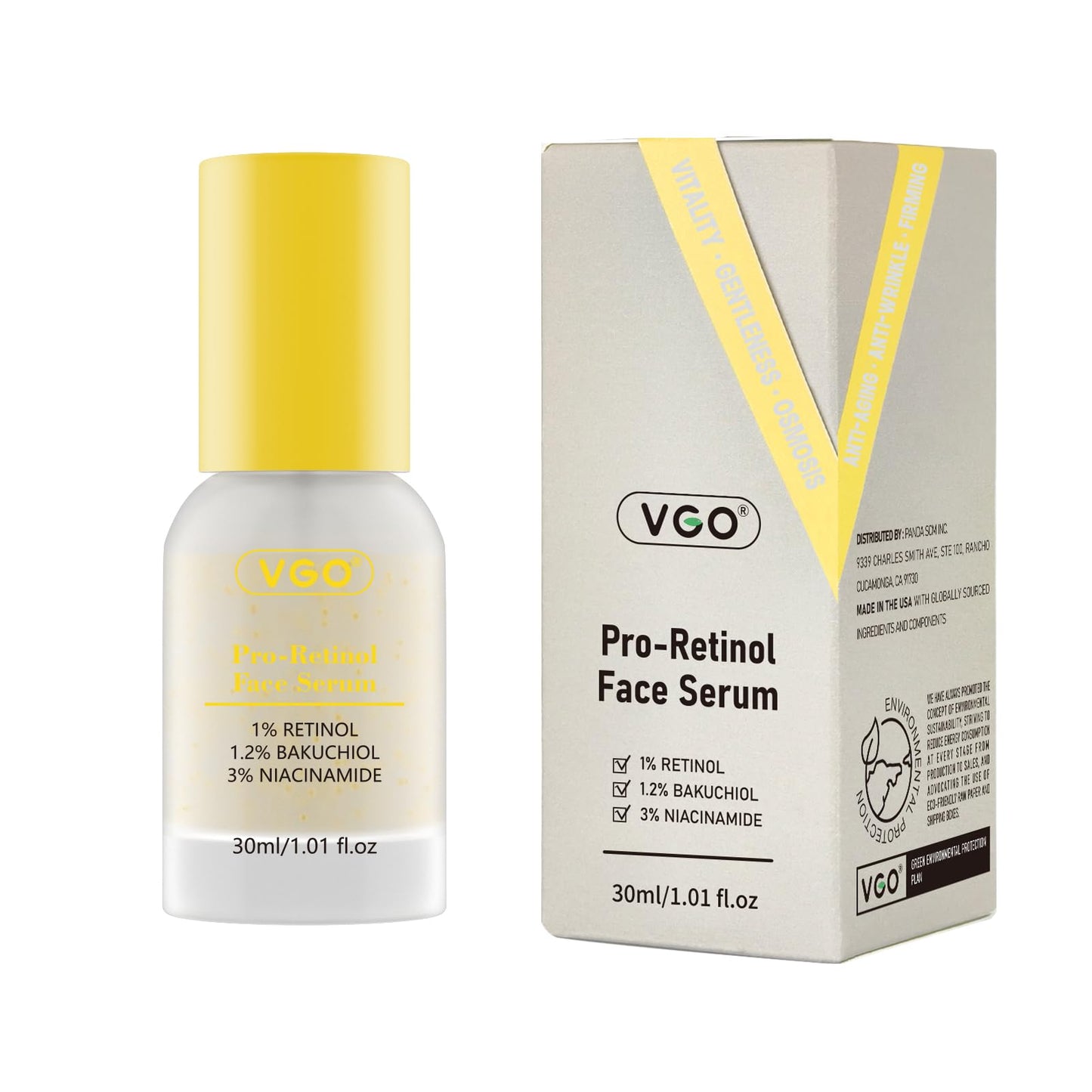 VGO Retinol Serum, Unique Double Active Ingredients of Retinol & Niacinamide, Outstanding Synthetic Effect to Reduce Wrinkle and Dark Circle 30ml