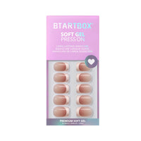BTArtbox Stick On Nails for Women - Short Square Press On Nails, 32 Pcs Soft Gel French Tip False Nails With Glue, Reusable Semi-Transparent Fake Nail Kit in 16 Sizes, French Girl