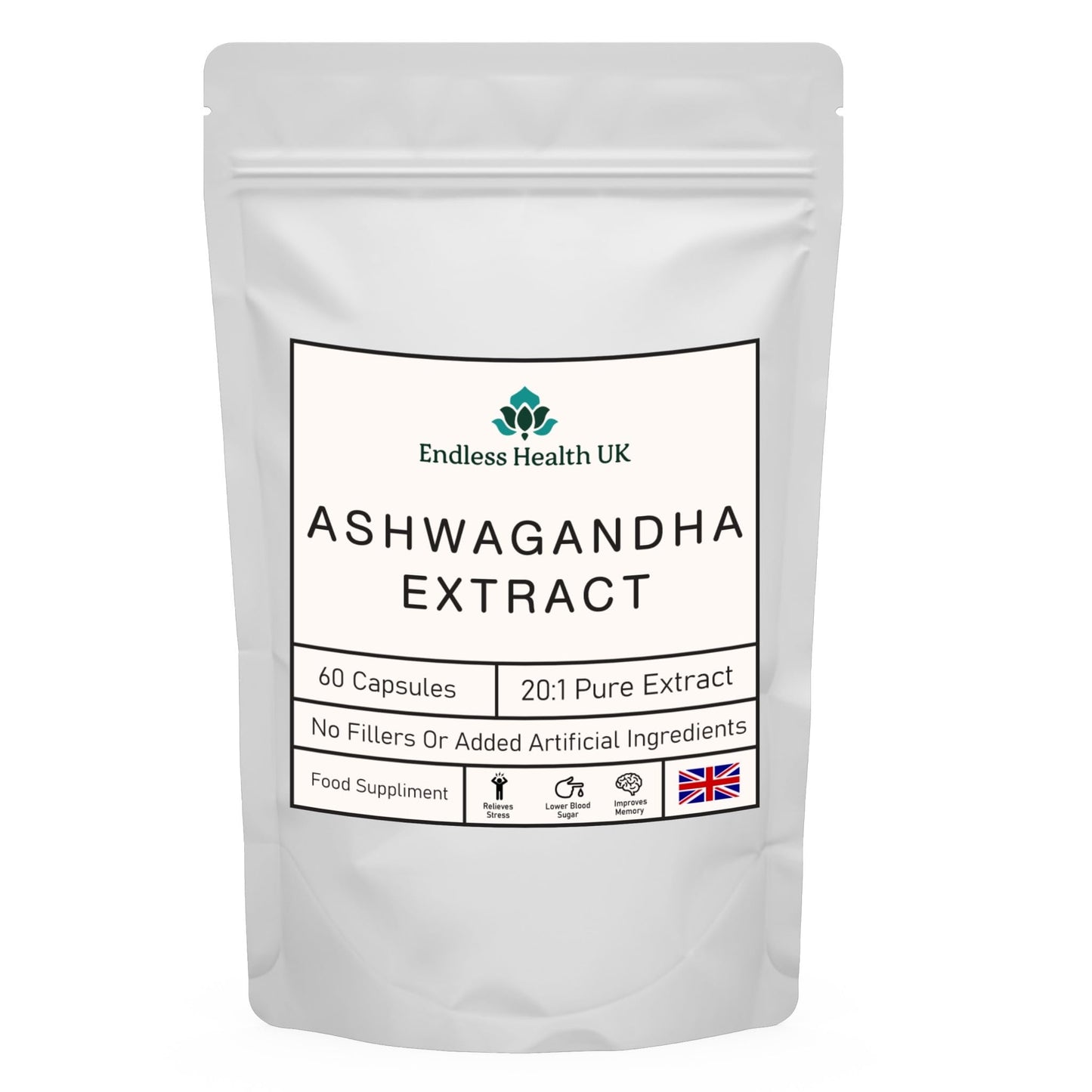 Endless Health UK Ashwagandha Extract | High Strength | 20:1 Extract | 60 Capsules