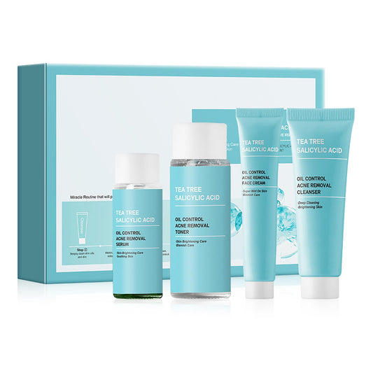 Tea Tree Salicylic Acid Skincare Set - Anti Acne Facial Skin Care Set with Toner, Cleanser, Serum and Face Cream