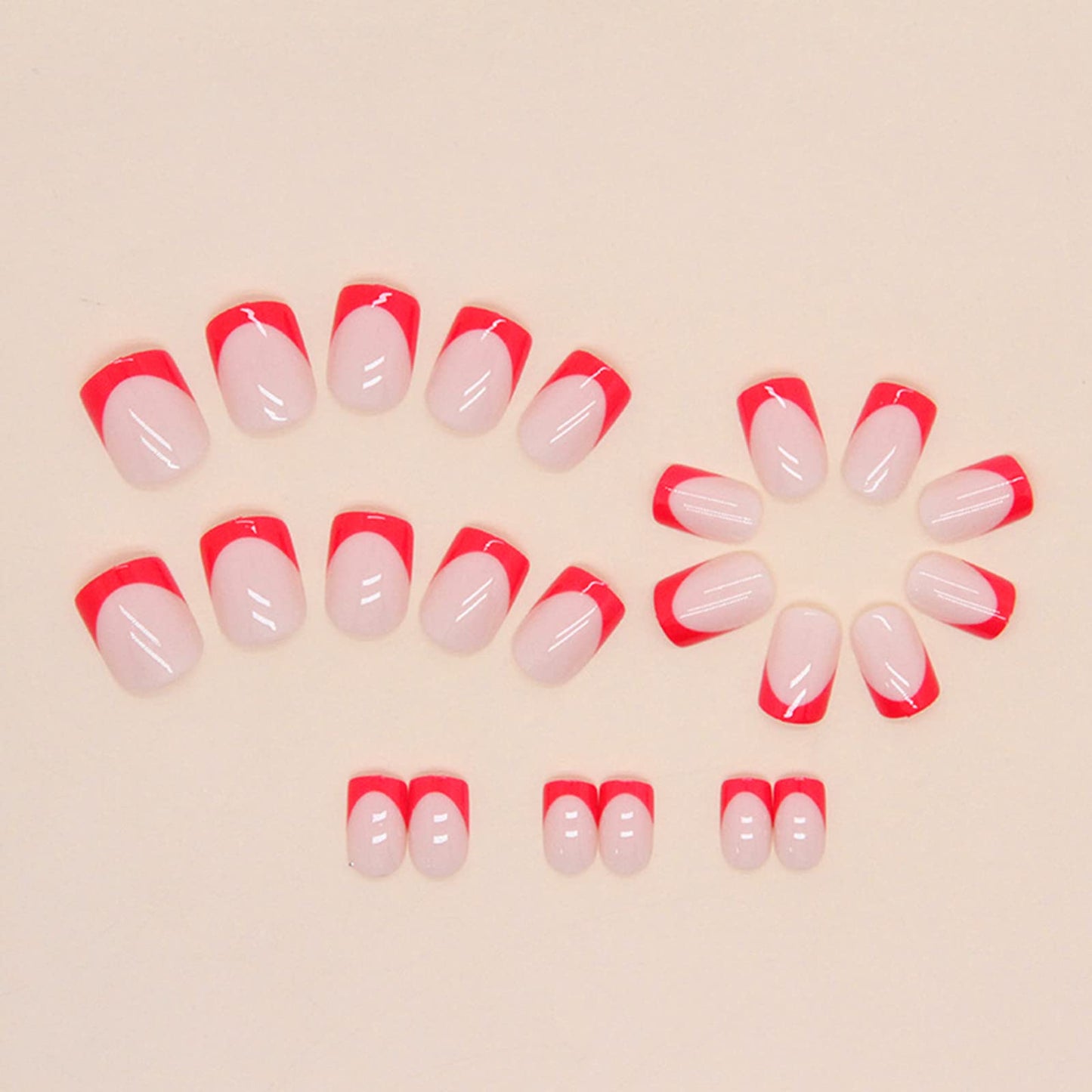 Ceboic Press on Nail Short Square, 24Pcs Nude Red French Tips False Nails, Acrylic Full Cover Nails with Design, Artificial Stick on Nails for Women and Girls Nail Art Manicure Decoration
