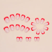 Ceboic Press on Nail Short Square, 24Pcs Nude Red French Tips False Nails, Acrylic Full Cover Nails with Design, Artificial Stick on Nails for Women and Girls Nail Art Manicure Decoration