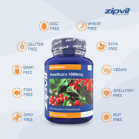 Hawthorn 1000mg, 90 Vegan Hawthorn Tablets. 3 Months Supply.