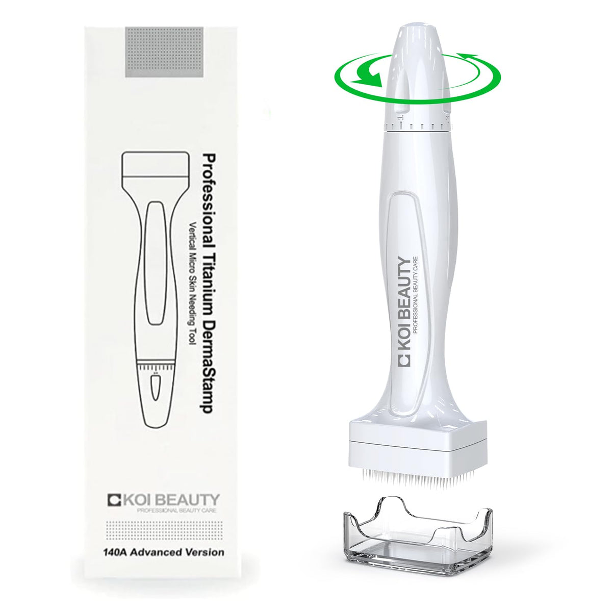 Koi Beauty KOI BEAUTY Adjustable Derma Stamp- 140 REAL NEEDLE, Professional Microneedling 0-3mm Home, Dermastamp for Face Hair Scalp Beard Growth Body, Derma Roller & Microneedling Pen Alternative for Men Women