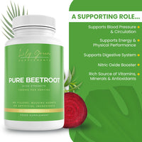 Lily Green Supplements Lily Green Pure Beetroot Capsules | 1300mg Per Serving Beetroot Supplement | Nitric Oxide Boost | Rich in Vitamins & Minerals | Non-GMO, No Artificial Additives | 90 Vegan Capsules | Made in UK