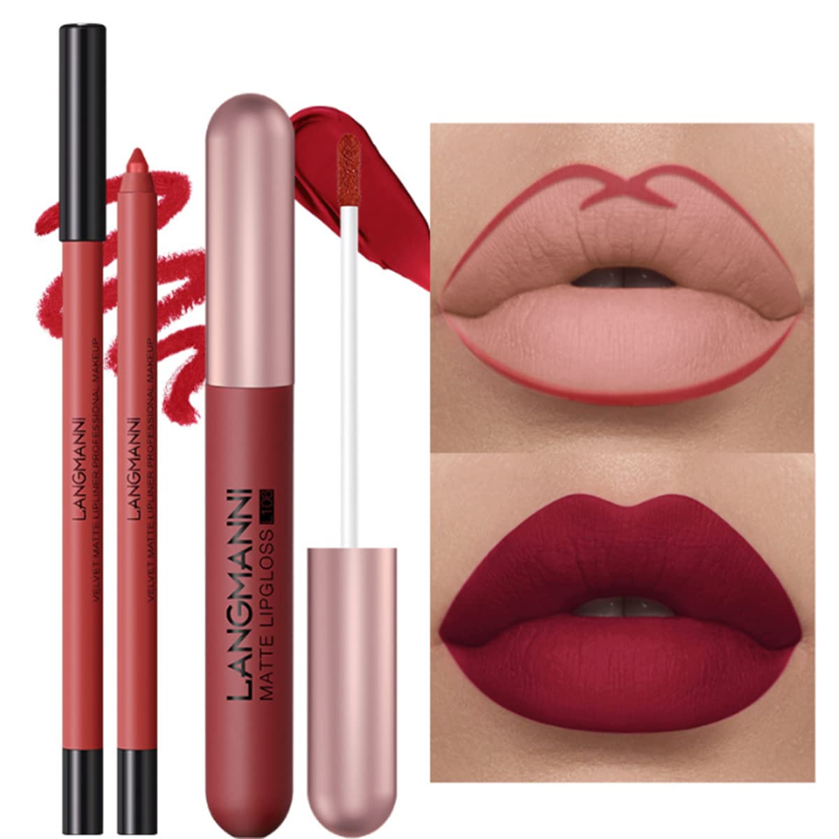 Beauty Searcher 12Pcs Lip Liner and Lipstick Set, 6 Velvety Matte Liquid Lipsticks + 6 Matching Smooth Lip Liner One Step Lips Makeup Kits, Waterproof Long Lasting Lip Gloss Makeup Gift Set