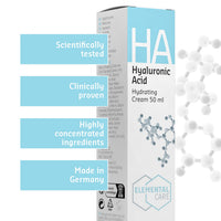 ELEMENTAL CARE Hyaluronic Acid Face Cream 50ml - Anti-Wrinkles and Moisturiser Face Care for Smoothed and Rejuvenated Skin - Face Cream for Women and Men with Rose Water - Day/Night Cream - Elemental Care