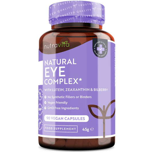 Lutein Natural Eye Supplement – 90 Vegan Capsules - Zeaxanthin, Meso Zeaxanthin, Bilberry Extract, Vitamins A, B12 & Zinc – for Maintenance of Normal Vision – Made in The UK by Nutravita