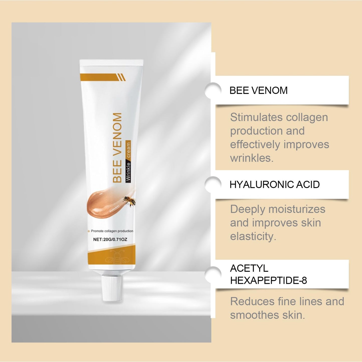 JCGJC 3PCS Bee Venom Wrinkle Removal Cream, Anti Wrinkle Anti Aging Bee Venom Face Cream, Moisturizing, Lifting & Recovery for All Skin Type
