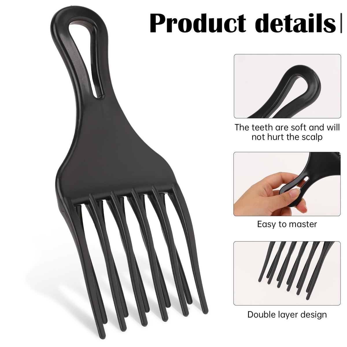 salbsever Salbsever 2-Piece Afro Hair Pick-Comb Set - Large and Small Plastic Wide-Tooth Picks for Curly Hair, Detangling, Wig and Braid Styling