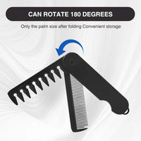 Vayfoni 2-in-1 Folding Pocket Comb for Men - Fine Tooth & Wide Tooth Beard Combs - Flip Design Travel Comb for Hair, Mustache & Beard Grooming - Portable Styling Tool (Black)