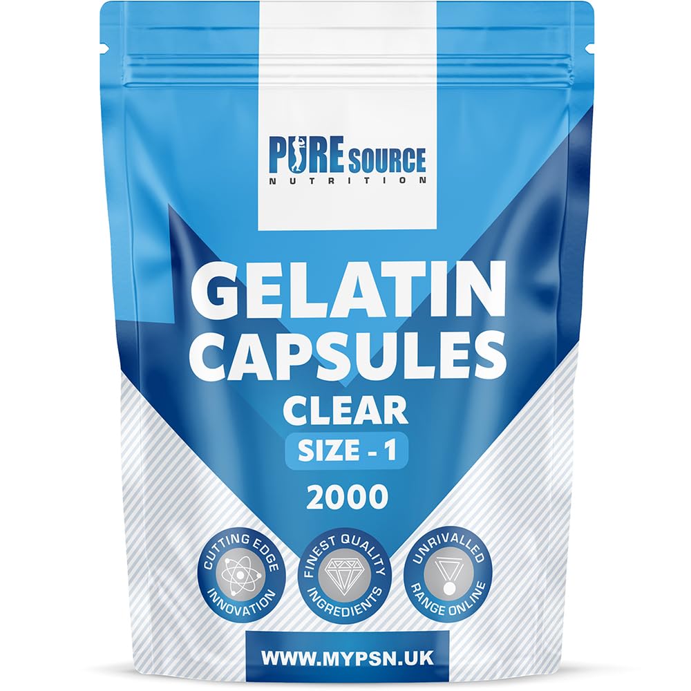 Pure Source Nutrition PSN Clear Gelatin Empty Capsules - Kosher Certified DIY Self Fill Size 00,0,1 with Unique Lock Technology - Gluten Free & Pure Bovine Gel Capsule Pharmaceutical Grade (Clear, Size: 1-2000 Capsules)