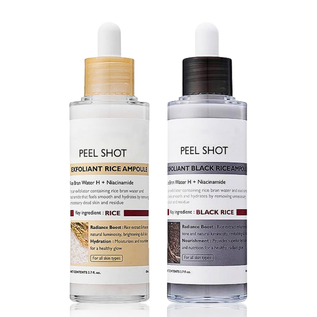 Lumiter Peel Shot Glow Rice Ampoule Duo, Face Exfoliator Rice Toner, Gentle Exfoliating Face Scrub for Blackhead Remover Dead Skin, Refines Pores, Radiant Complexion, AHA + BHA, Niacinamide, 80ml*2