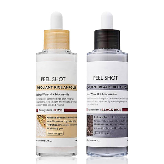 Lumiter Peel Shot Glow Rice Ampoule Duo, Face Exfoliator Rice Toner, Gentle Exfoliating Face Scrub for Blackhead Remover Dead Skin, Refines Pores, Radiant Complexion, AHA + BHA, Niacinamide, 80ml*2