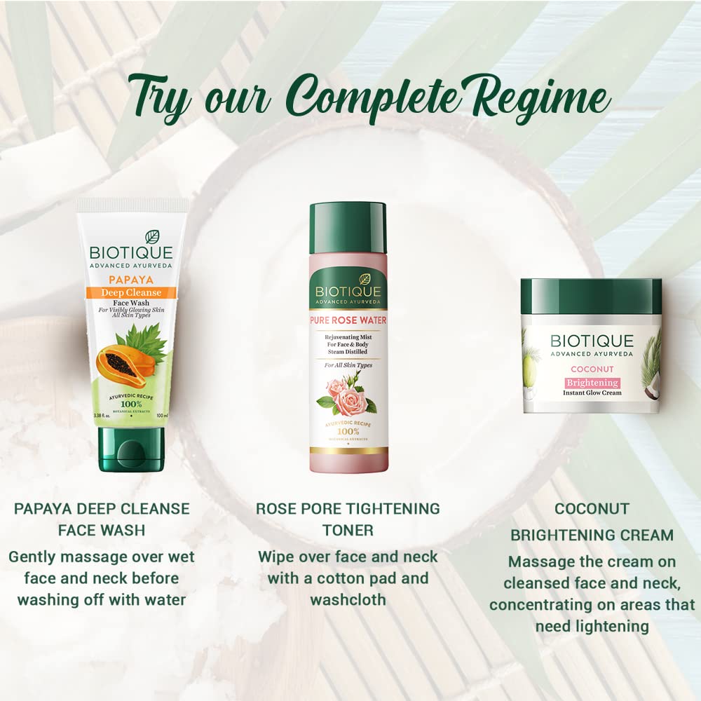 Biotique Bio Coconut Whitening and Brightening Cream for All Skin Types, 50 gm I Remove Dark Spots I 100% Natural & Organic I Pure Virgin Coconut, Ddelion and Manjishtha