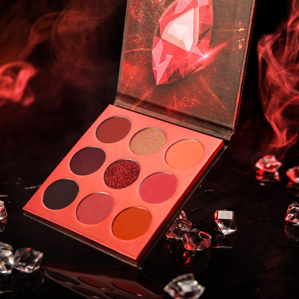 Docolor 9 Colours Red Eyeshadow Palette Shadow Palette Highly Pigmented Mattes Shimmers Nature Smokey Glitter Cream Colorful Powder Waterproof Makeup Palette-Space