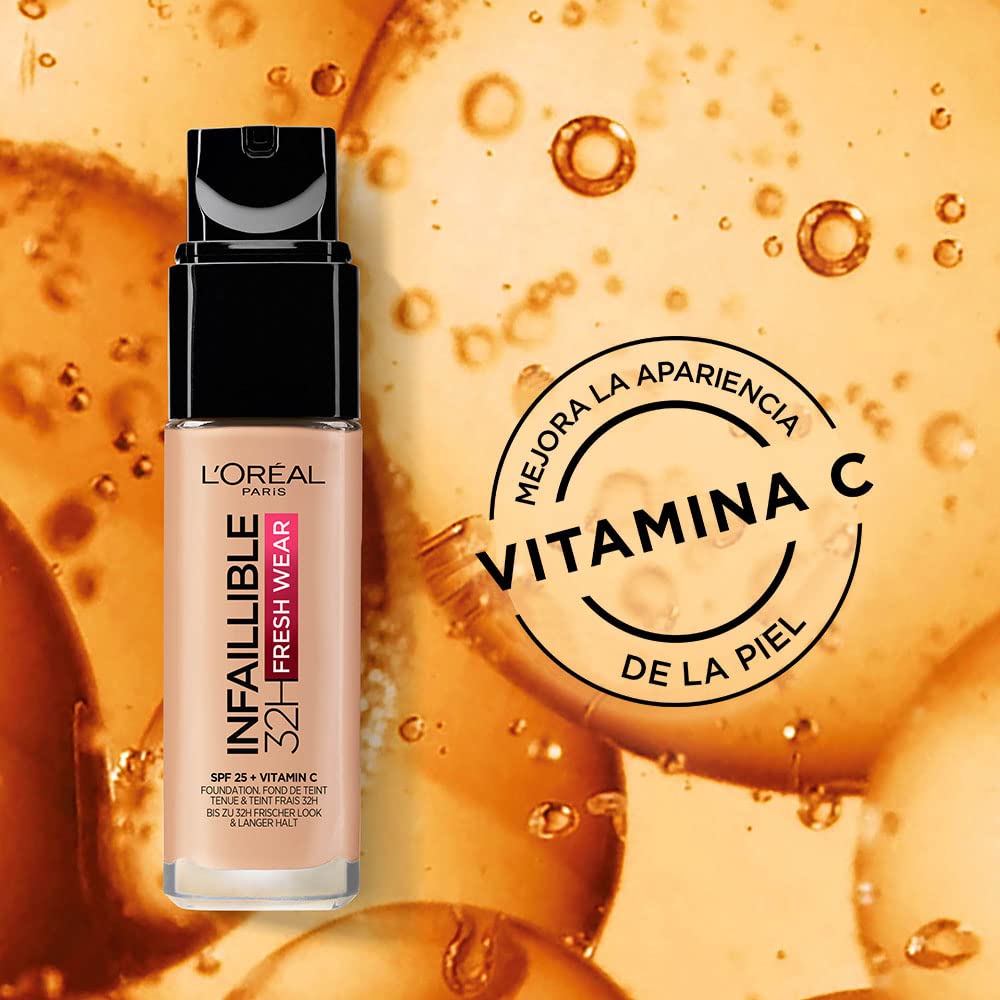 L'Oréal Paris Liquid Foundation, Full Coverage, Lasting Wear, With Vitamin C and SPF 25, Infallible 32H Fresh Wear, 160 Rose Linen