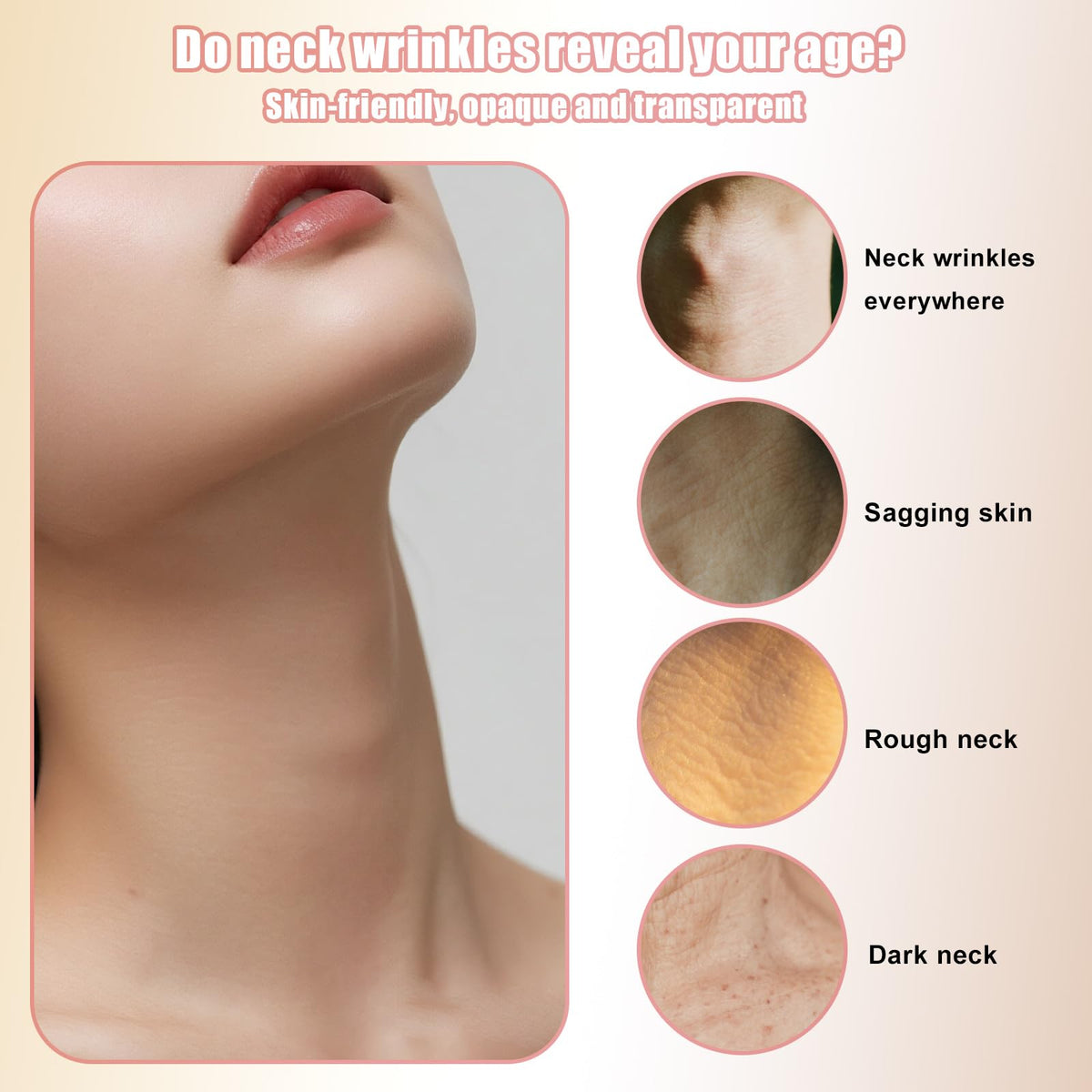 BOXOB 20pcs Invisible Neck Lift Tape, Semi-Transparent Neck Tightening Strips Reusable Skin Wrinkle Patches for Saggy Skin & Wrinkles