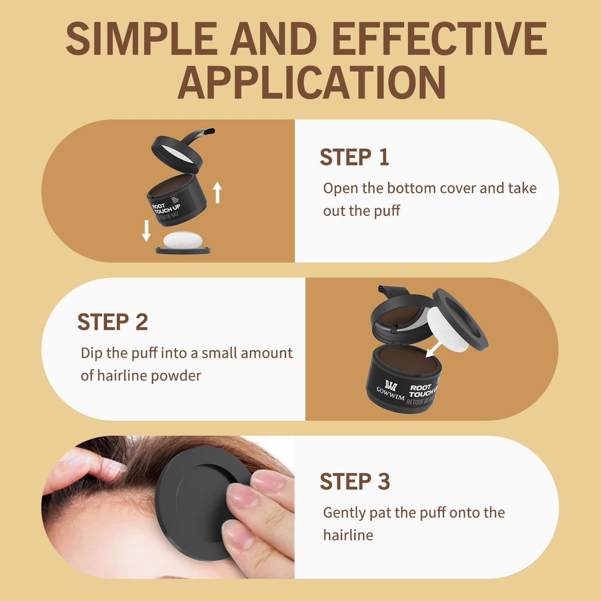 gowwim Gowwim Root Touch up Powder, Instantly Gray Hair Cover up Hairline Powder for Women & Men Waterproof and Sweatproof Root Cover Up Long-Lasting for Thinning & Loss Hair
