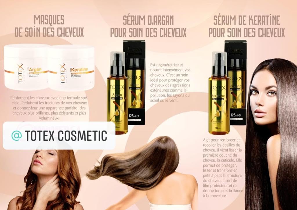 Totex Hair Argan Serum Oil 3x125ml | Hair Repair & Growth Treatment | Anti Frizz & Split Ends Control | Heat Protectant Smoothing Oil | Deep Hydration & Shine for Dry Damaged Hair