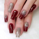 Ceboic 24Pcs Square False Nails Short, French Tip Stick on Nails Red Glitter Press on Nails, Fake Nails Set with Designs, Removable Acrylic Full Cover Glue-on Nails for Women Girls
