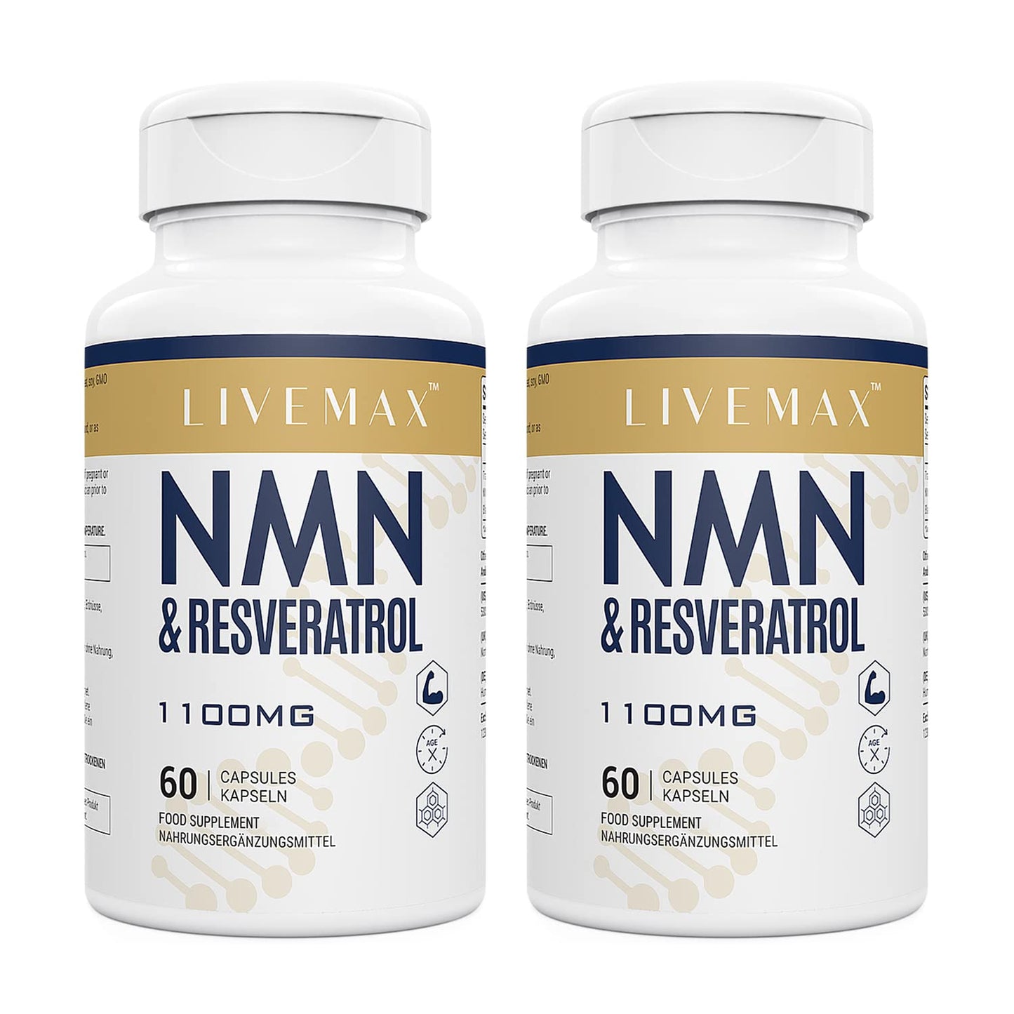 LIIVEMAX NAD+ & Trans-Resveratrol Complex 1100mg | Anti-Aging Antioxidant Supplement | Enhanced with Black Pepper Extract for Superior Absorption (120 Capsules)