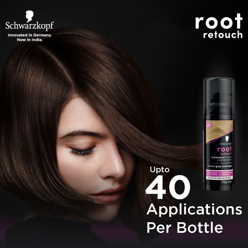 Schwarzkopf Root Retouch, Vegan, Temporary Dye Instant Blonde Hair Root Concealer, Grey Coverage, 40 Applications, 1 Wash, Dark Blonde, 120ml,