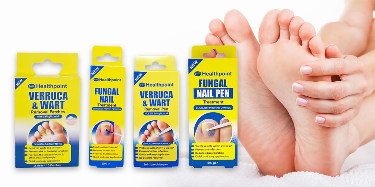 Healthpoint Verruca and Wart Removal Patches, 10 Patches in 2 Sizes, Dermatologically Tested, Prevents Risk of Bacterial Infection, for Hands and Feet, Prevents The Spread of Warts