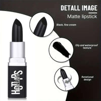 NLFOX Black Lipstick - Matte Black Lip Stick Highly Pigmented - Waterproof Halloween Makeup Smooth Lip Gloss - Vegan Long Lasting Creamy Texture Lipstick for Women Girls on Halloween