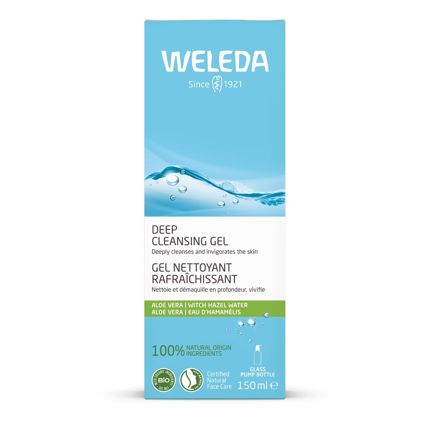 Weleda Organic Deep Cleansing Gel 150ml - Natural, light cleansing gel in a pump bottle.
