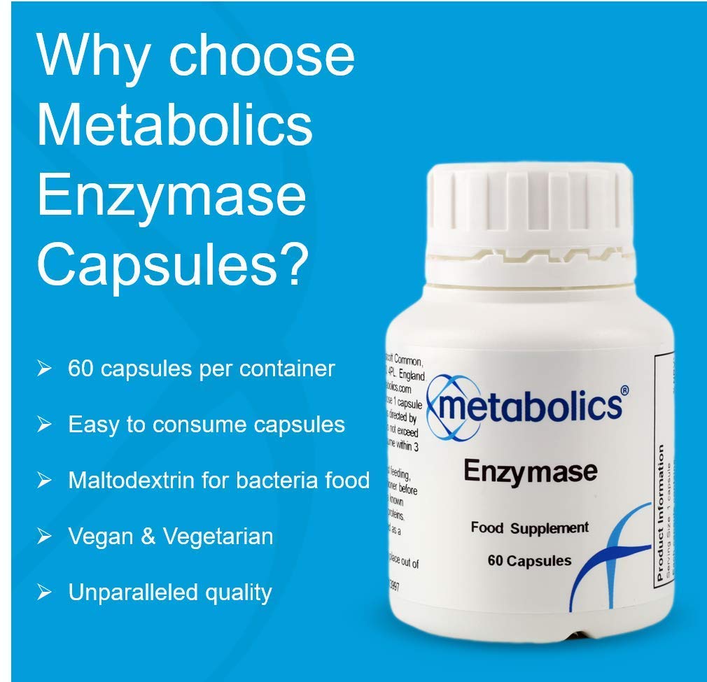 Enzymase by Metabolics | Enzyme Complex Capsules | Enzyme Blend Containing 7 Active Digestive Enzymes - Additive Free Enzyme Supplement