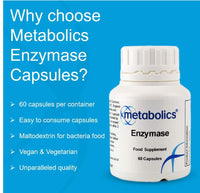 Enzymase by Metabolics | Enzyme Complex Capsules | Enzyme Blend Containing 7 Active Digestive Enzymes - Additive Free Enzyme Supplement