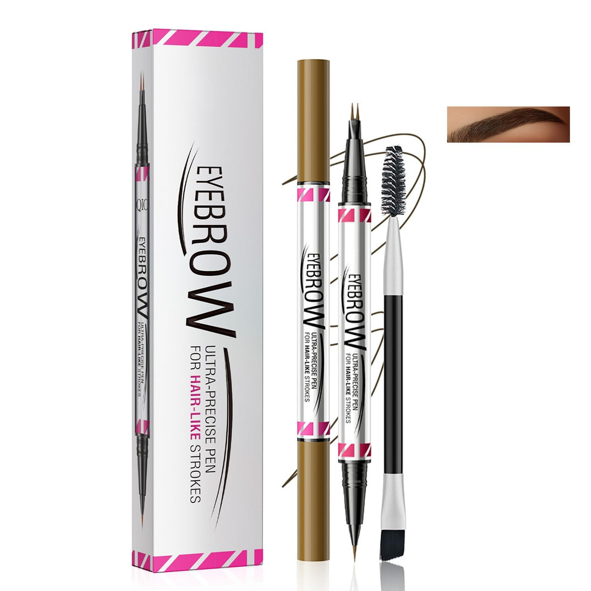 Generic Ultra-Fine Eyebrow Pen For Hair-Like Strokes And Natural Fill In Brown - Dual-Ended Micro Brush & Spoolie With Long-Lasting Smudge-Proof Waterproof Formula For Precise Grooming And Definition