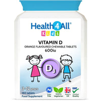 Kids Vitamin D3 600iu Chewable 180 Tablets. Sugar Free. Natural Orange Flavour. Made by Health4All UK