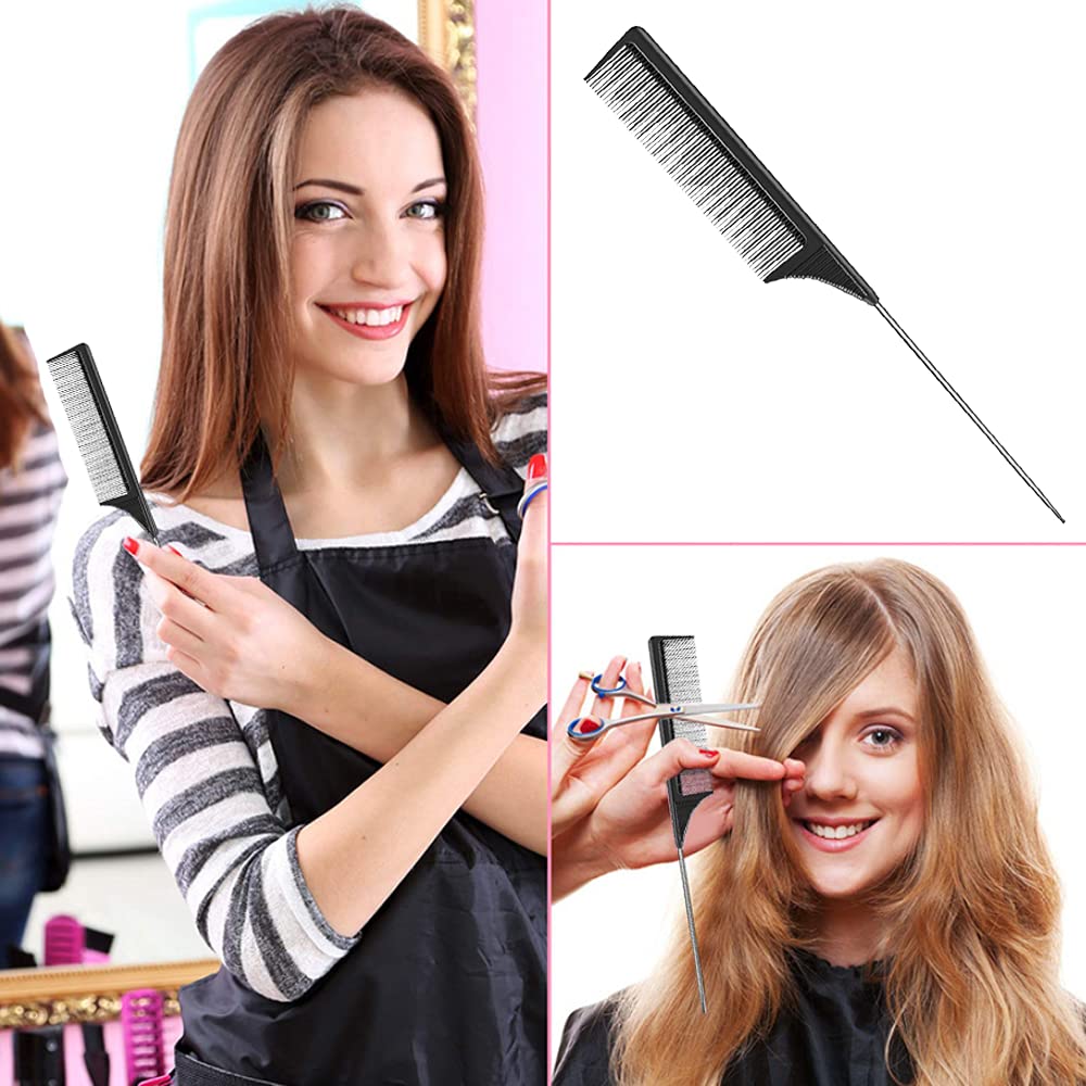 CCLKHY Pin Tail Comb, Rat Tail Combs, Black Carbon Fiber Parting Combs, Anti Static, Teasing Comb for Styling of All Hair Types