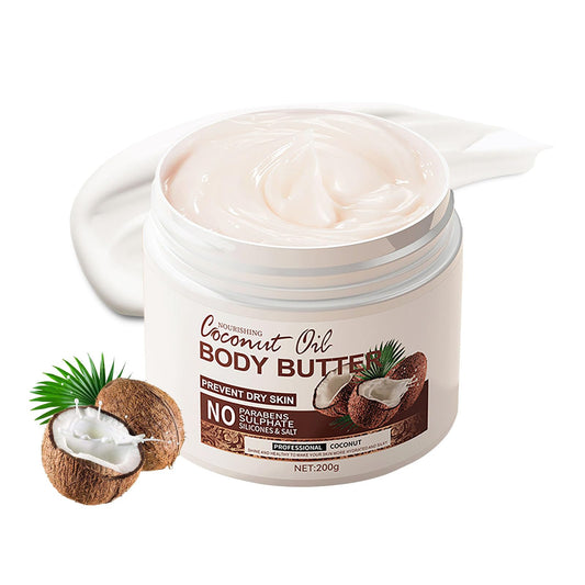 Coconut Body Butter 200g - Body Butter for Dry Skin - Skin Care Body Moisturiser - Natural Coconut Oil Body Cream - Coconut Butter for Moisturizing, Nourishing, Soothing, Hydrating, Create Silky Skin