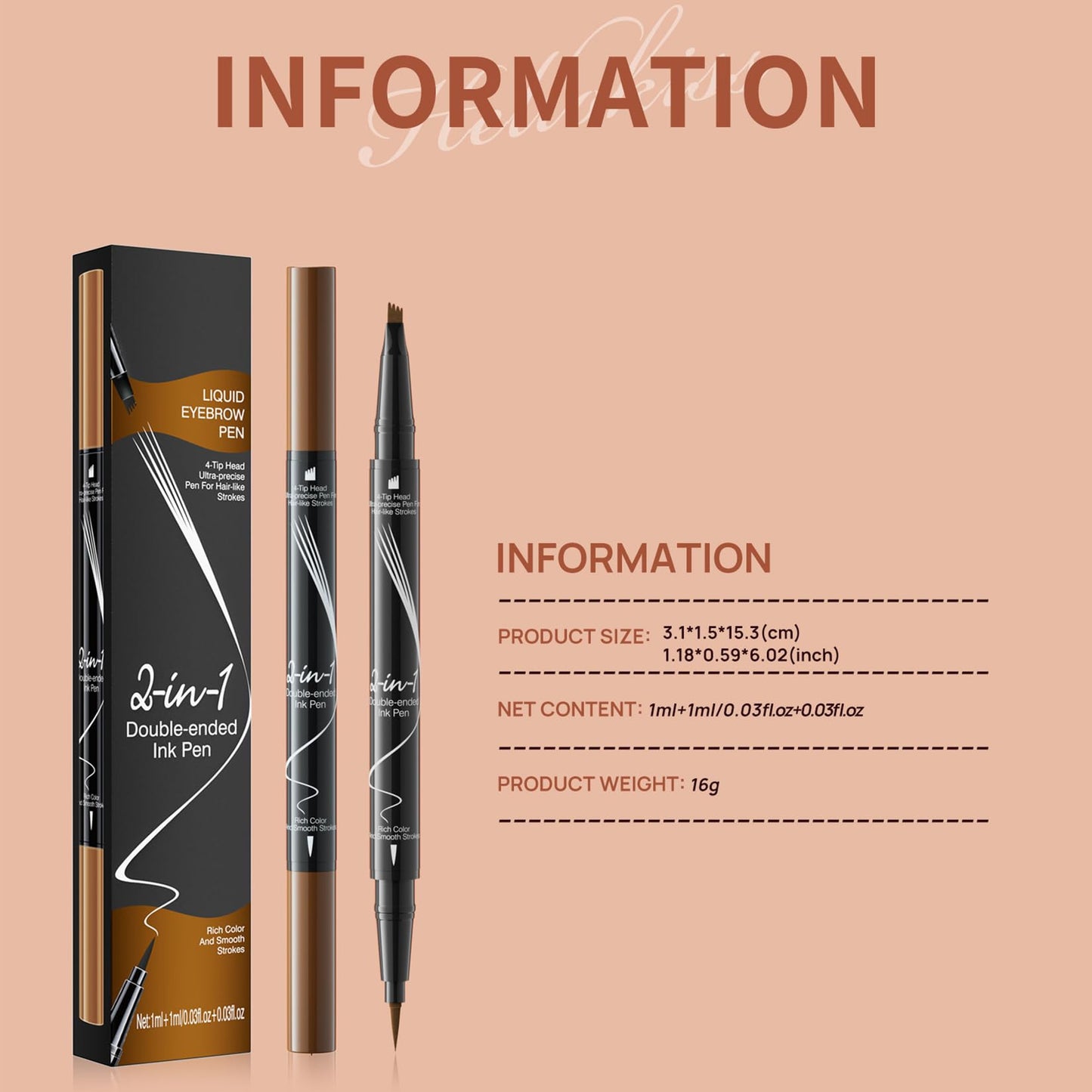 Mikloven 2-in-1 Waterproof Eyebrow Pencil – Dual-Ended Brow Pen with 4-Fork Tip & Precision Brush for Natural Hair-Like Strokes – Ultra-Fine, Smudge-Proof Tint that Lasts All Day (Light Brown)