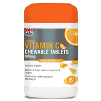 Vitamin C 1000mg Chewable by Club Vits - 90 Tablets - Supports Immune Health and Helps Fight Colds - Helps Reduce Tiredness and Fatigue