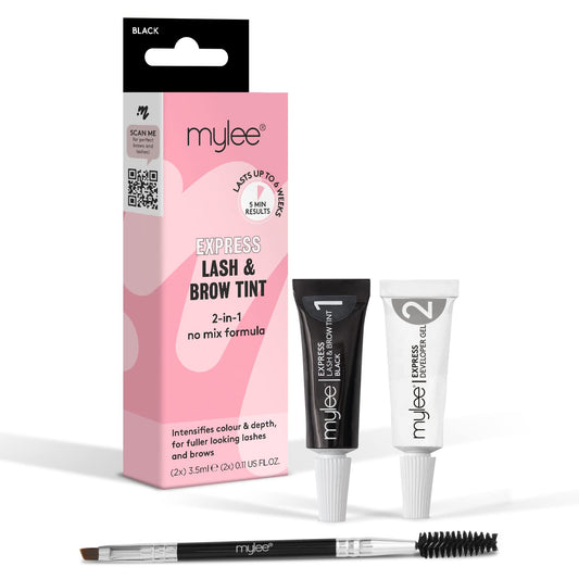 MYLEE Mylee Express Lash & Brow Kit – 2 in 1 No Mix Formula, Tint + Developer Gel + Double Sided Brush, Professional Eyelash & Eyebrow Dye Tinting, Long Lasting, Semi-Permanent, Fast & Easy (Black)